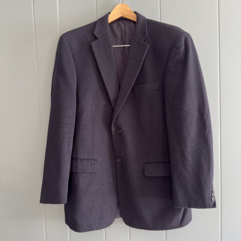 Vintage Claiborne Wool Silk Cashmere Blazer 42R Navy Quiet Luxury Unisex